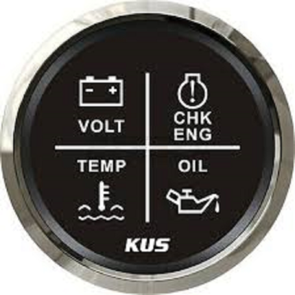 Black 12/12V 4 Function Led Warning Gauge ( Volts, Temp, Oil Pressure & Engine Management)