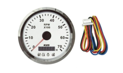 White Analogue Tachometer With 4 Led Warning Lights And Digital Hour Meter- Volts,Temp,Oil Pressure, Engine Management)12V