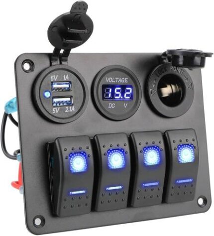 4 GANG SWITCH PANEL 12V/ 24 BLUE LED